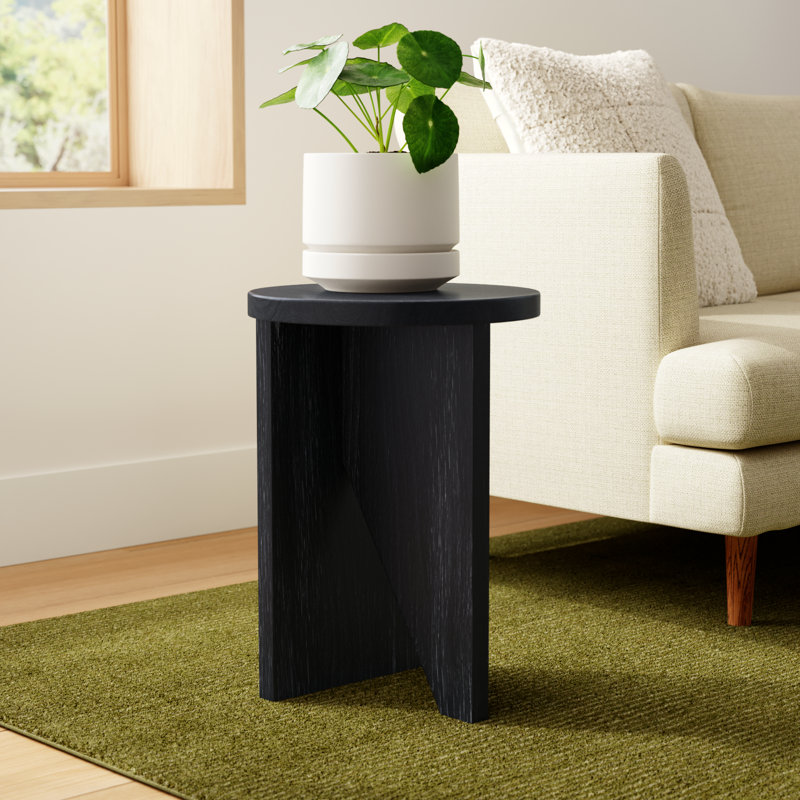 Shayne Solid Wood Abstract End Table, Black