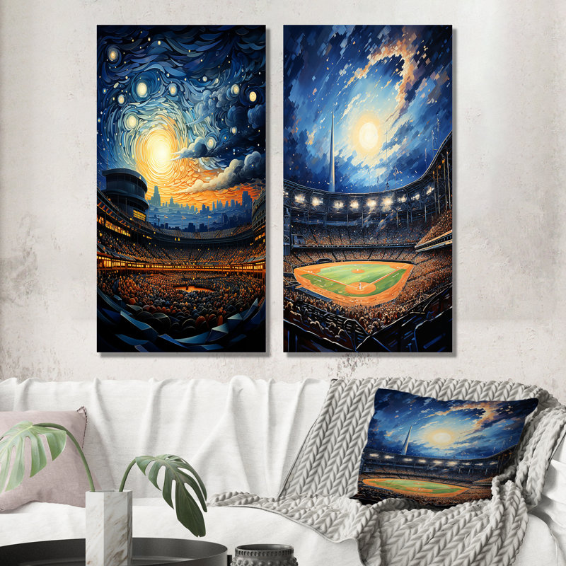 «Modern Baseball Stadium At Night», 2 pièces, H 32 po x l 32 po, Toile tendue