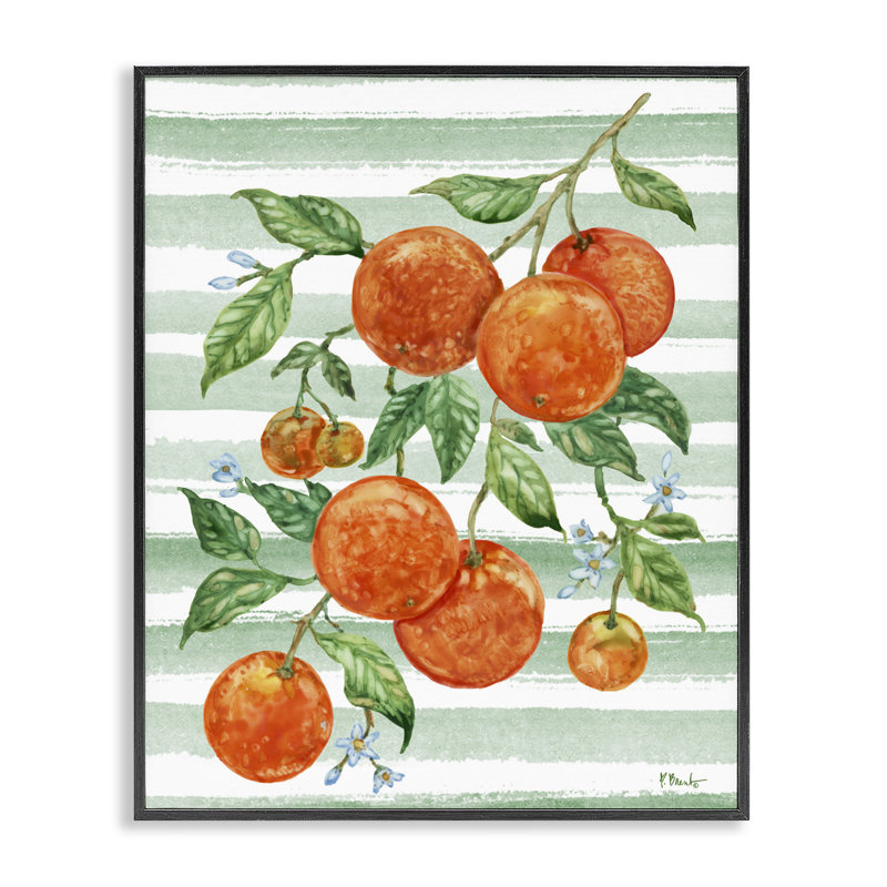 Vigne juteuse orange et rayures, estampe numérique, design par Paul Brent, H 14 po x l 11 po, Giclée encadrée noir minuit