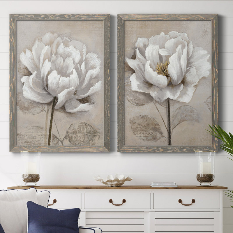 "Soft White I", ensemble de 2 reproductions d'art, H 31,5 po x l 47 po, Toile avec cadre photo sans passe-partout, Gray