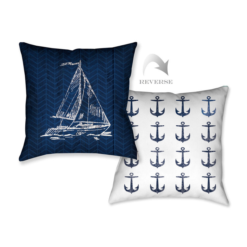 Navy Coastal Reversible Throw Pillow, Navy