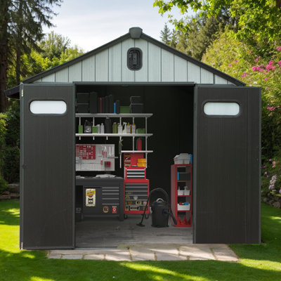 6X6 FT Outdoor Resin Storage Shed with Lockable Door, Windows & Vents
