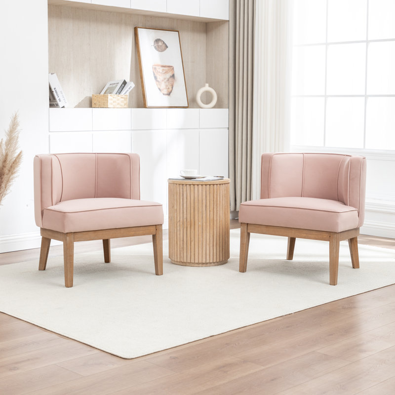 Fauteuil demi-tonneau Karoll, Velours rose, 2