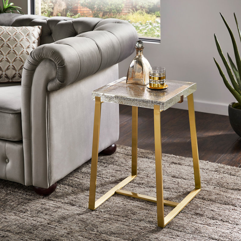Degolier Cast Glass Top End Table, Brass