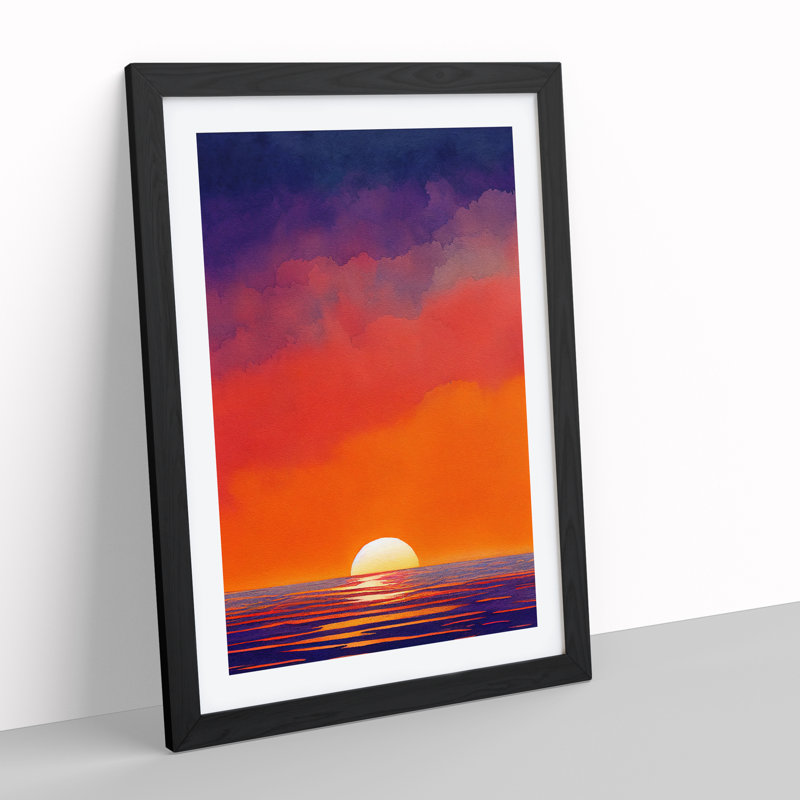 XV1022-623X An Ocean Sunset Watercolour No.3 - Single Picture Frame Painting, Black, 64cm H x 46cm W x 2cm D