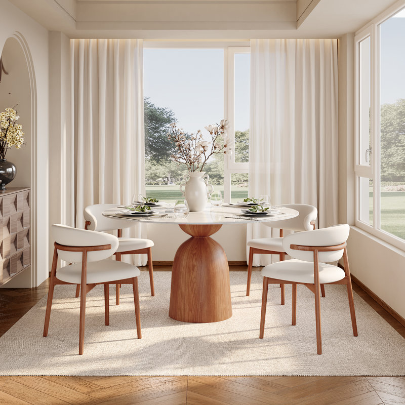 Ensemble de salle à manger 5 pièces avec 4 chaises rembourrées, H 29,52 po x l 47,24 po x P 47,24 po, Blanc