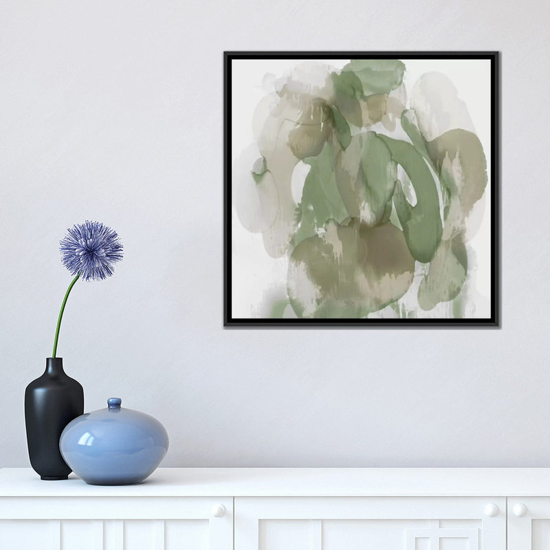 «Flow I», reproduction d'impression sur toile en vert, H 18 po x l 18 po x P 1,5 po, Toile avec cadre noir, Pas de tapis