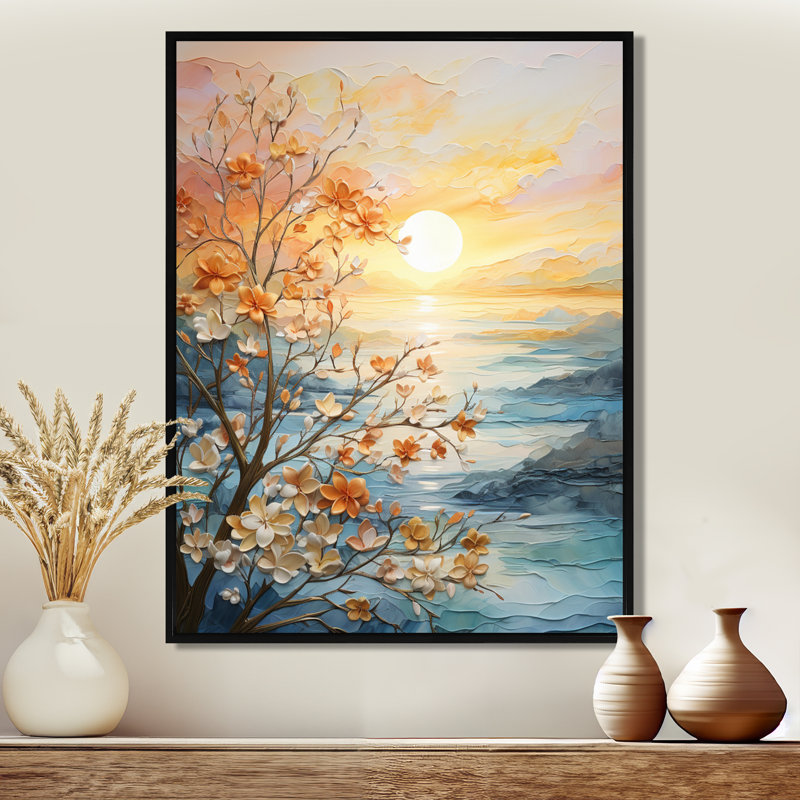 Ivoneta Bold Sunrise Eternal Renewal I - Print on Canvas, 20" H x 12" W, Floater Framed Print, Black