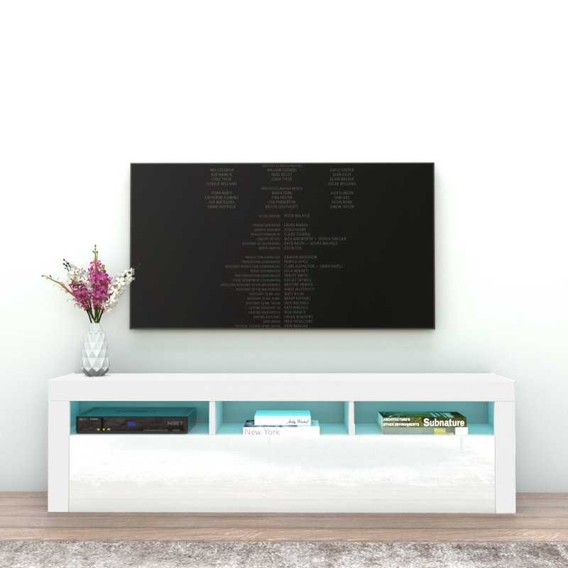 Vesperina Modern TV Stand with 16-Color LED Lighting, High Gloss Finish, White