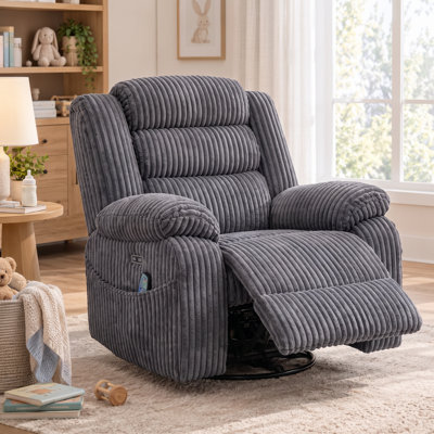Fauteuil de massage chauffant en velours côtelé extra large 42 po, inclinable électrique avec pivotement à 270 °