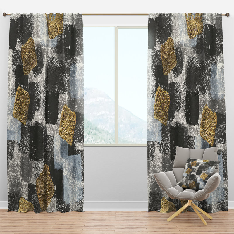 Gold Glamour Squares I - Modern Velvet Curtain - Room darkening - 1 panel, 52"W x 95"L