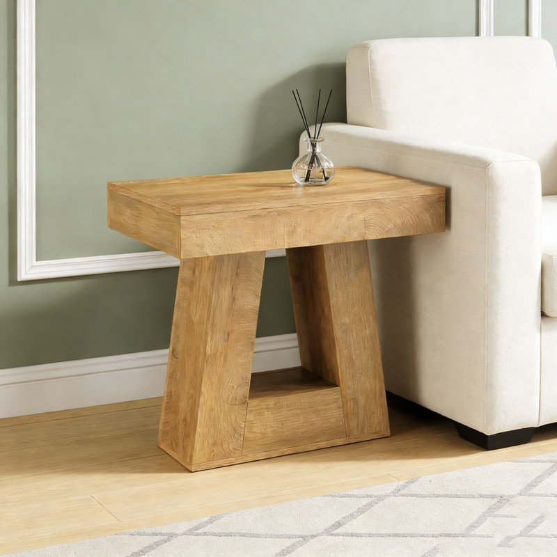 Table d'appoint étroite à 2 niveaux avec base trapézoïdale