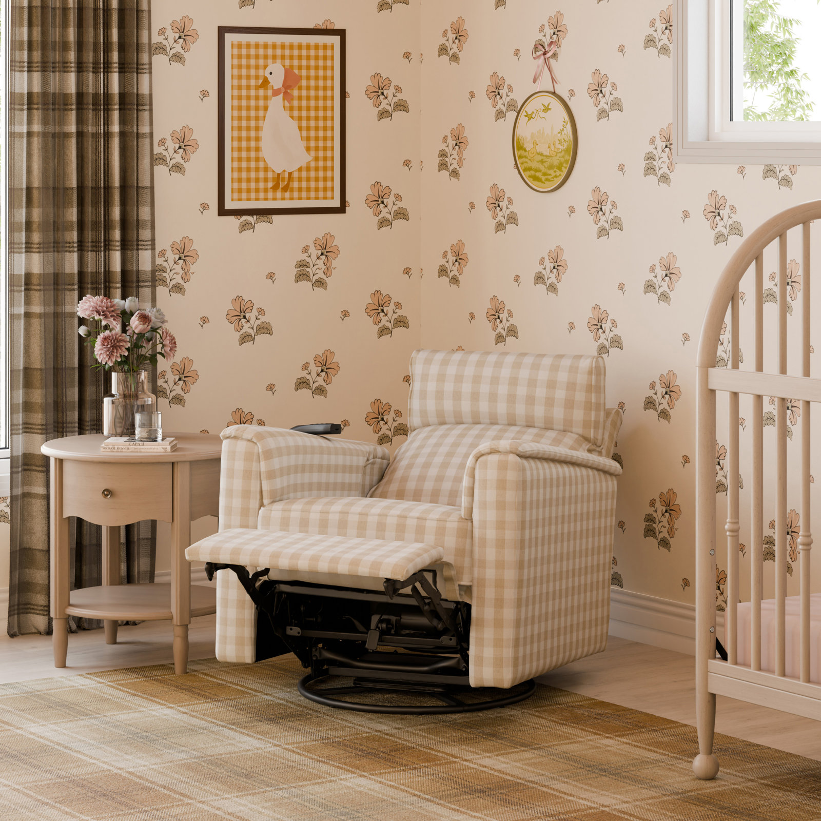 Willa Swivel Glider, Tan Gingham