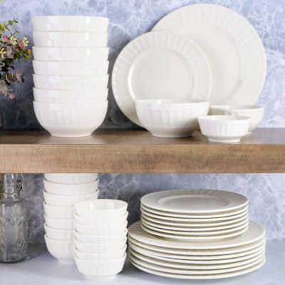 Gibson Home Gracious Dining Gourmet Expressions Embossed Porcelain Dinnerware Set, Service For 8 (40pc) In White