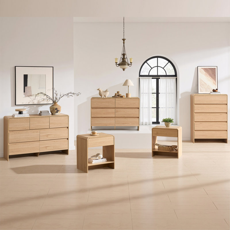 Commode moderne à 6 tiroirs avec finition grain de bois, Tanné