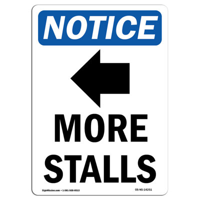 More Stalls Left Arrow Sign with Symbol -  SignMission, OS-NS-A-1824-V-14251