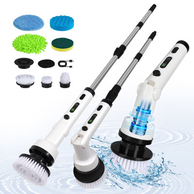 LOVOIN Electric Spin Scrubber,7 Replaceable Heads and LED Display,IPX6 Waterproof for Tub,Tile,Floor,Car,3 Speeds Long Handle Adjustable Electric Shower Scrubber,2600mAh Rechargeable Battery Cordless Electric Cleaning Brush