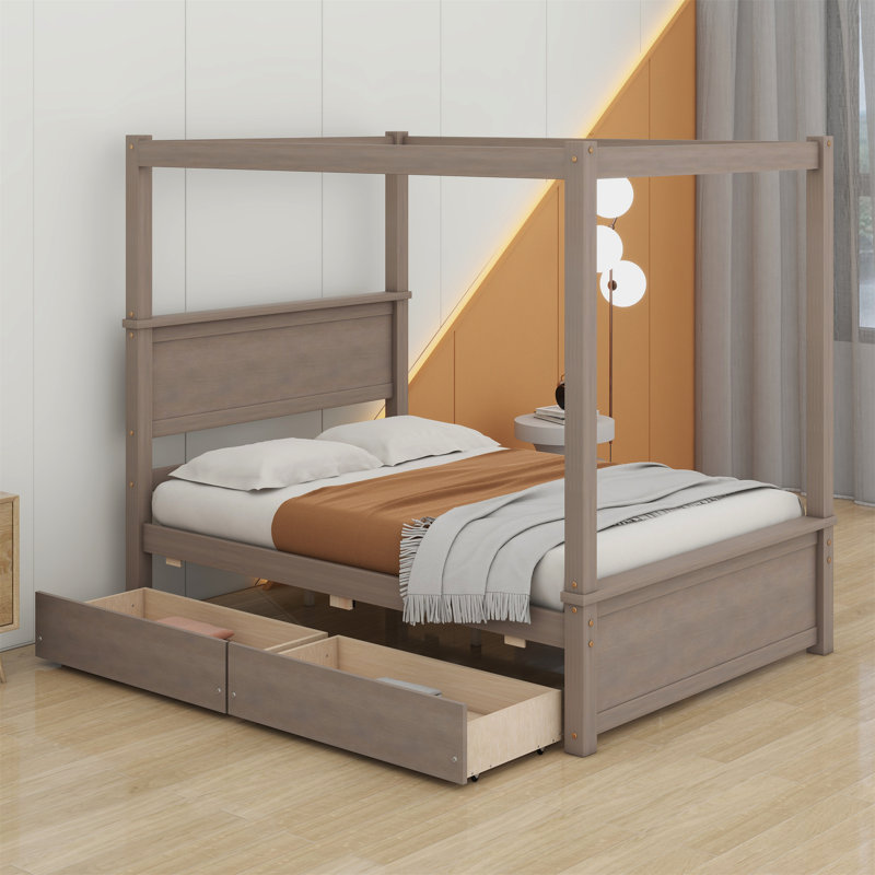 Lit plateforme double Harroll, Brun clair brossé