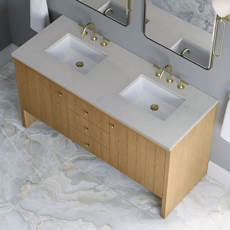 Hudson 60'' W Double Vanity, Light Natural Oak, Siberian, 8" Widespread