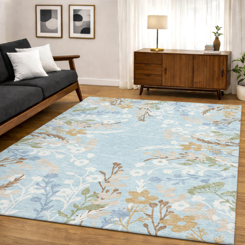 Tapis floral lavable à la machine de qualité supérieure Mayfield AMF2334, Sky, 3 pi x 5 pi