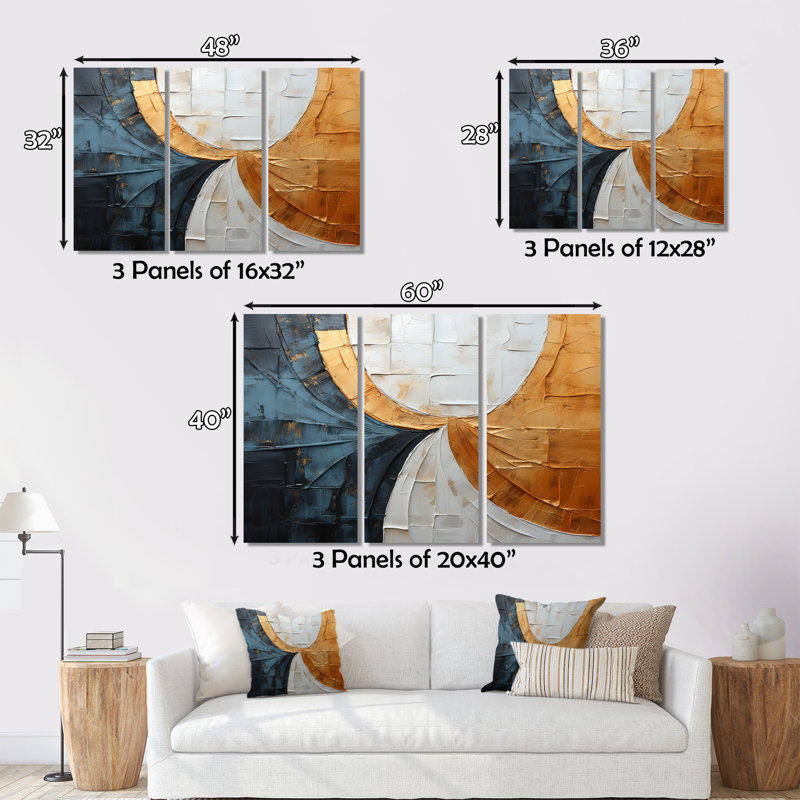 Gold Grey Gleaming Geometry X - Abstract Collages Wall Decor Set, 28" H x 36" W, Wrapped Canvas