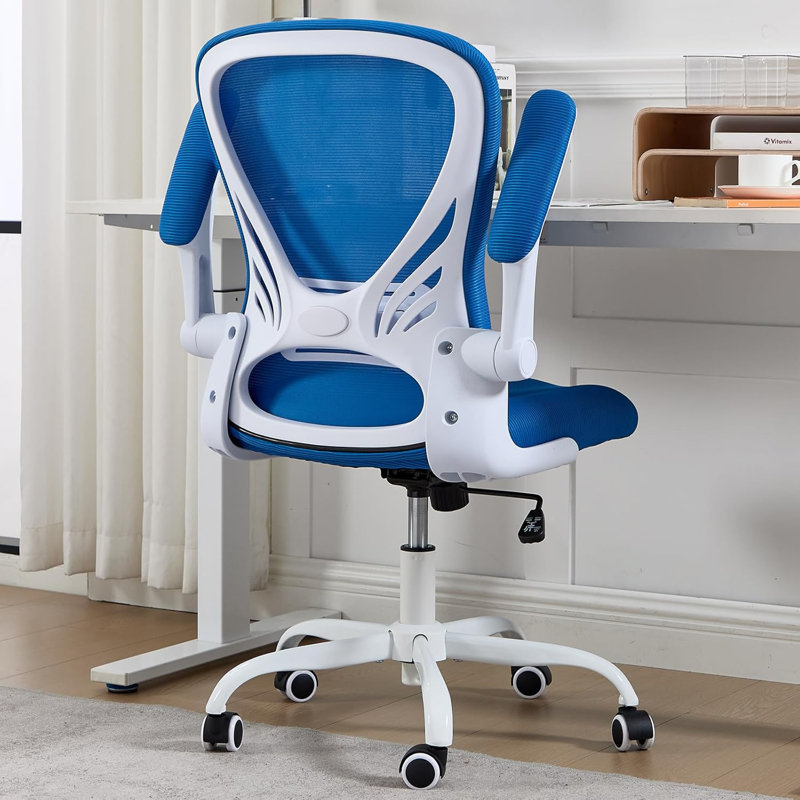 Fauteuil de bureau ergonomique confortable bleu marine avec support lombaire et accoudoirs rabattables