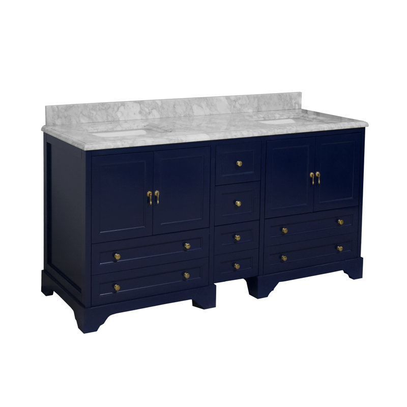 Tilford 72" Double Bathroom Vanity with Royal Blue Cabinet and Carrara Marble Countertop, Royal Blue
