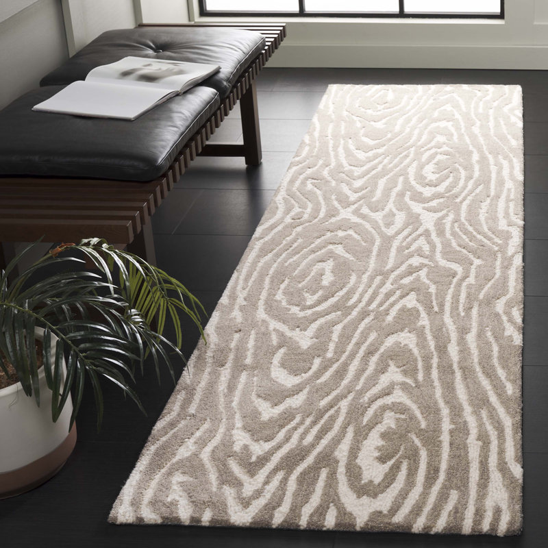 Kristal Ebony Hand Tufted Wool/Cotton Abstract Rug in Grey/Ivory/Beige, Runner 2'3" x 8'