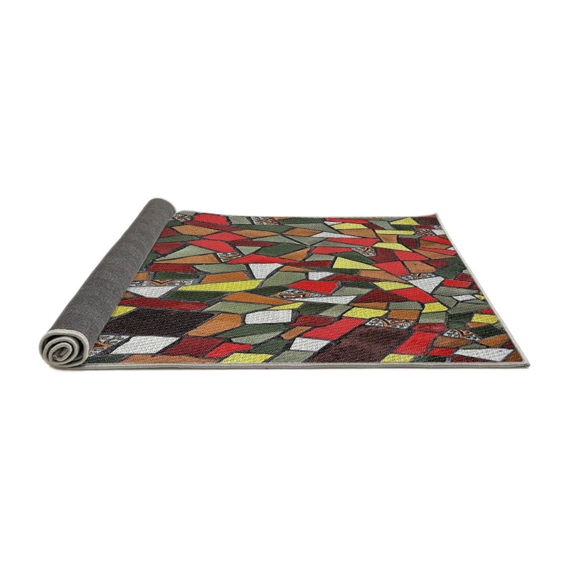 Tapis rouge/brun/jaune à motifs Olene, Rond 6 pi