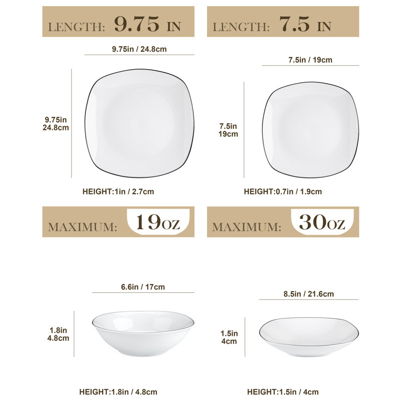48 Piece Porcelain China Dinnerware Set - Service for 12 