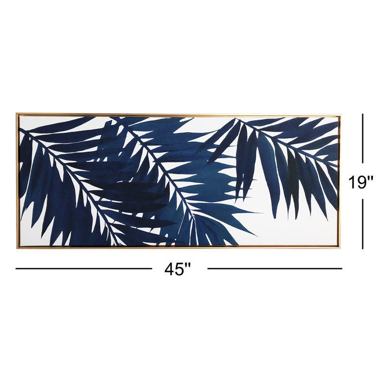 "Blue Palms", reproduction d'art sur toile encadrée flottante dorée
