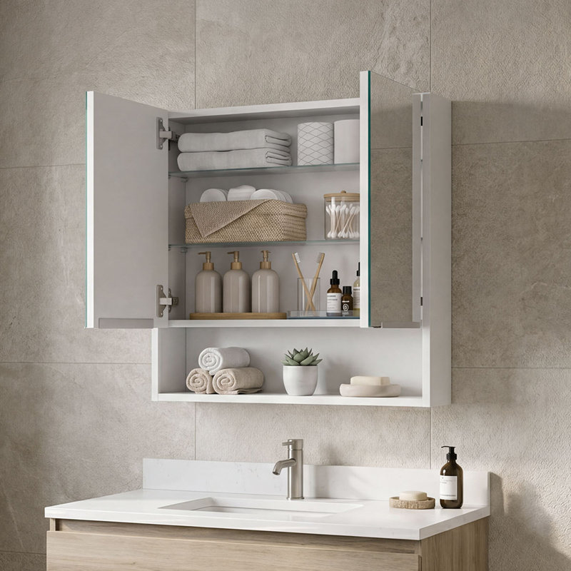 Armoire à pharmacie murale avec étagère ouverte 24 po Jaspe, Blanc