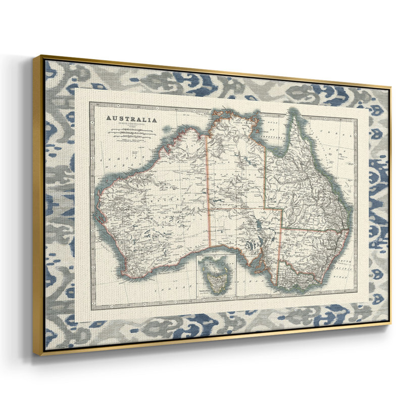 Carte frontalière de l'Australie, H 25 po x l 37 po x P 2 po, Or