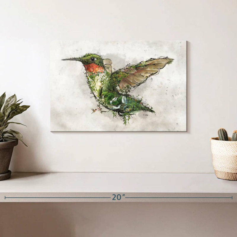 Surreal Ruby Throated Hummingbird, 8" H x 12" W
