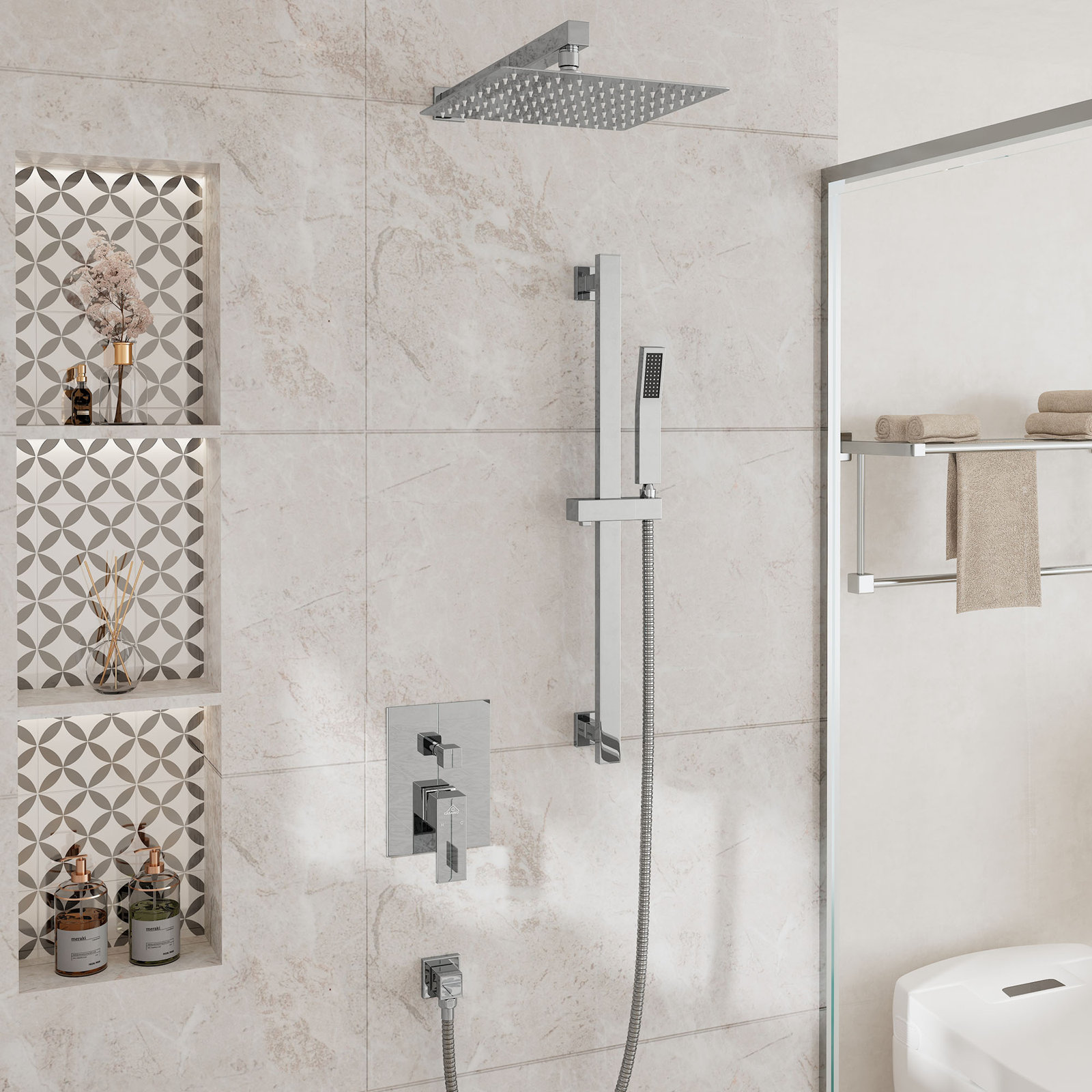 Slidea Complete Rainfall Shower System, Chrome
