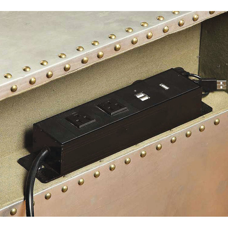 Table de chevet en aluminium avec et Power Dock, 2 compartiments, finition argentée attrayante et design fonctionnel