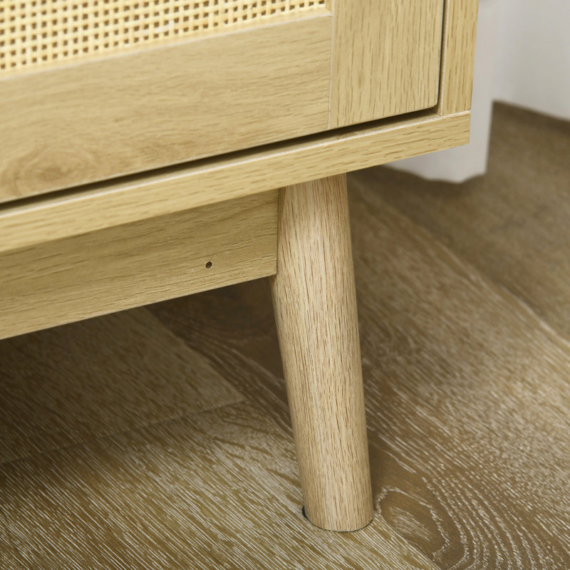 Natural Light Wood Boho Sideboard with Rattan Doors