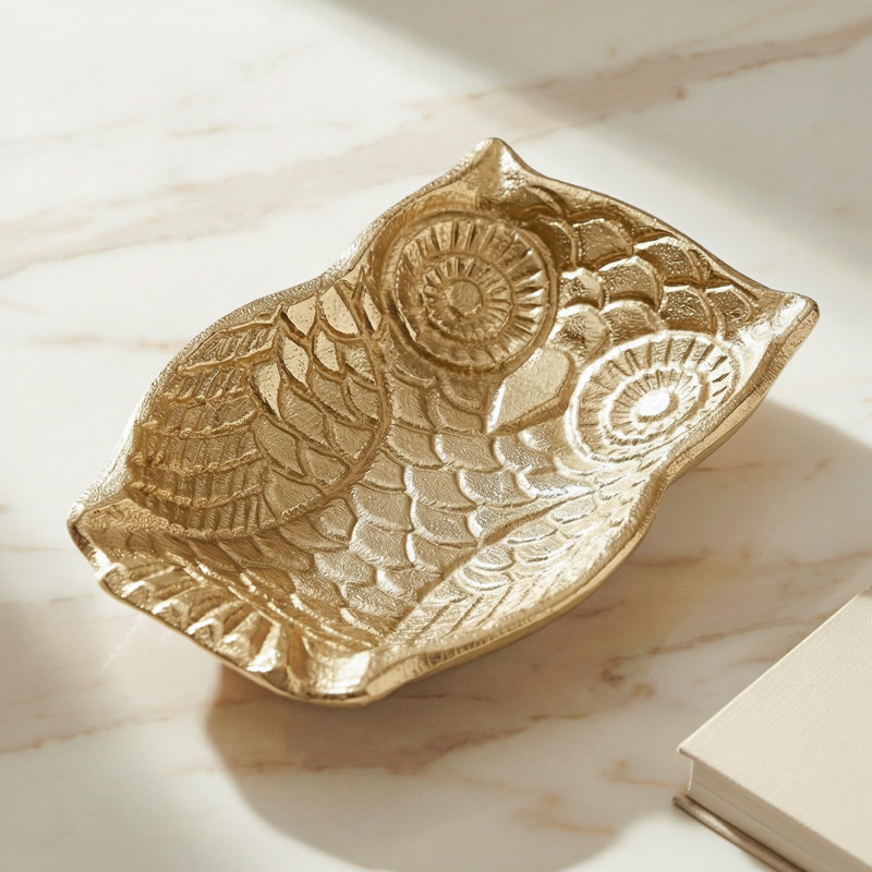 Assiette décorative et plateau en aluminium Golden Grove Owl pour bijoux, clés et petits accessoires