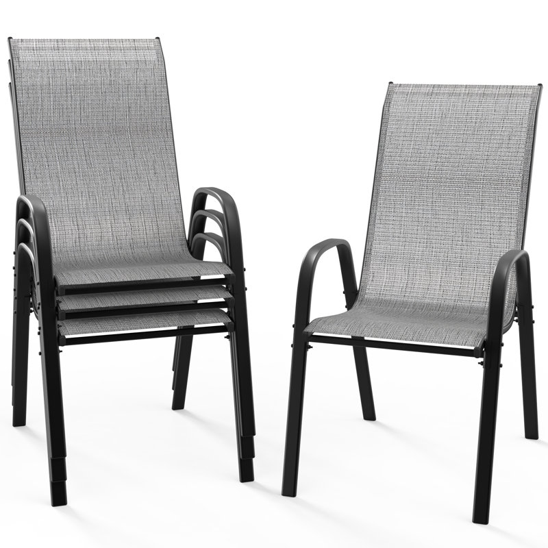 Chaises de salle à manger d'extérieur empilables (ensemble de 4), Gris / Noir