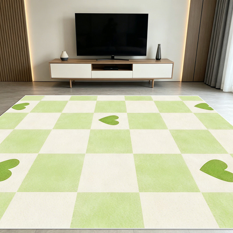 1PC Green Checkerboard Heart Pattern area rugs for Living Room, Soft and Comfortable, Suitable for all seasons, easy-to-maintain, machine washable Indoor floor mat, Under Table Farmhouse suitable for dining table, bedroom, entryway, kitchen,