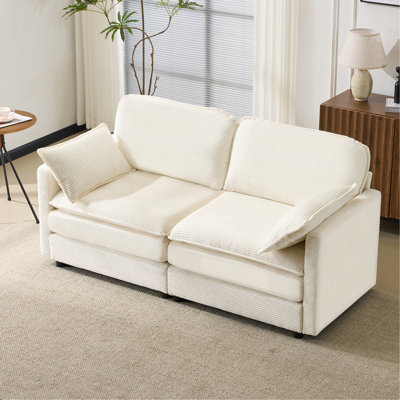 Canapé modulaire 2 places 69 po avec coussins en chenille de 22 po et 2 coussins décoratifs - Taille compacte pour appartement, salon, chambre à coucher (beige)