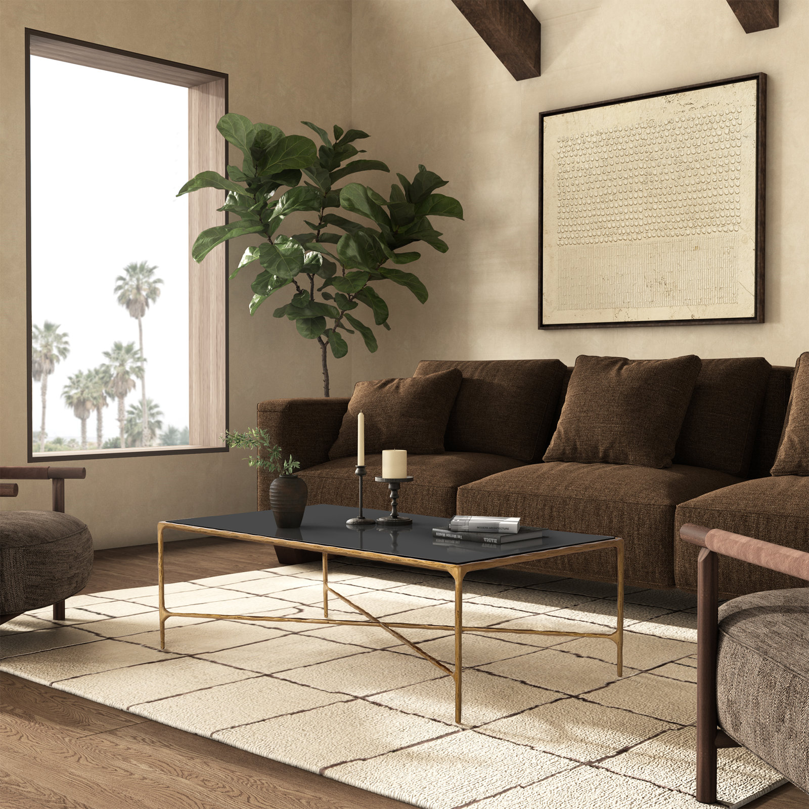 Evelynn Single Coffee Table, Brass, Black
