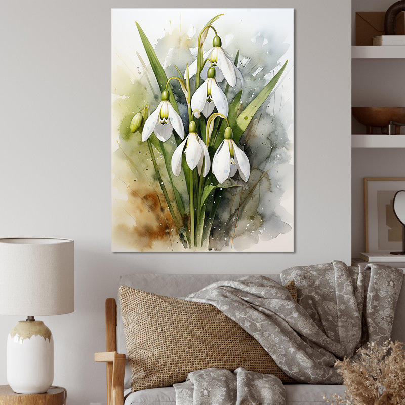 Morning Hush Snowdrops In Silent White III - Snowdrops, art mural, Toile tendue, H 20 po x l 12 po x P 1 po