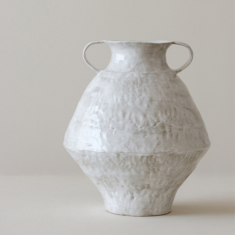 Vase de table en céramique brun Wabi-Sabi, Blanc
