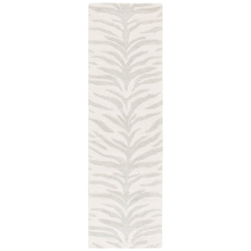 Jerramy Ebony Hand Tufted Wool Cotton Animal Print Rug in Ivory/Green, Runner 2'3" x 8'