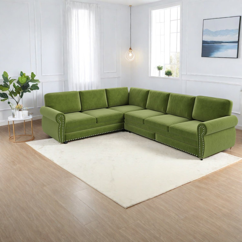 Canapé-lit d'angle à compression, canapé moderne en chenille de 118 pouces pour la maison, Vert