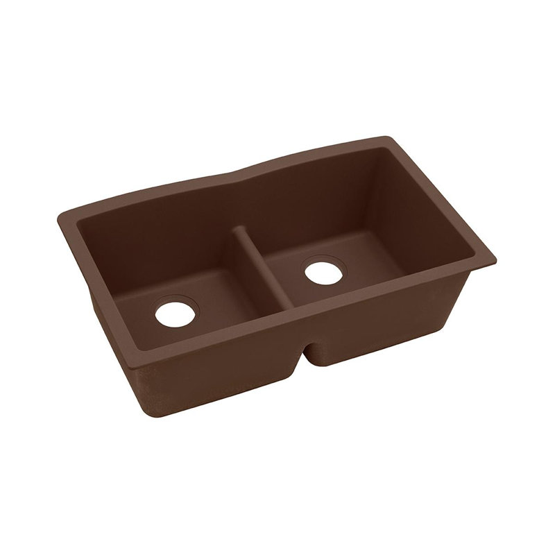 Quartz Classic 33" x 19" x 10" Double Basin Undermount Kitchen Sink with Aqua Divide, Pecan