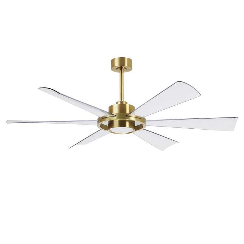 60“ Modern Large 6-Blade Ceiling Fan With LED Lights and Remote Control, Clear, Gold