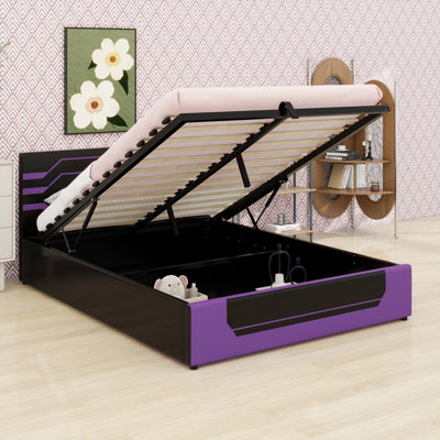 Cyberpunk-Inspired Hydraulic Storage Bed Frame with Esports-Themed Design for Gamers