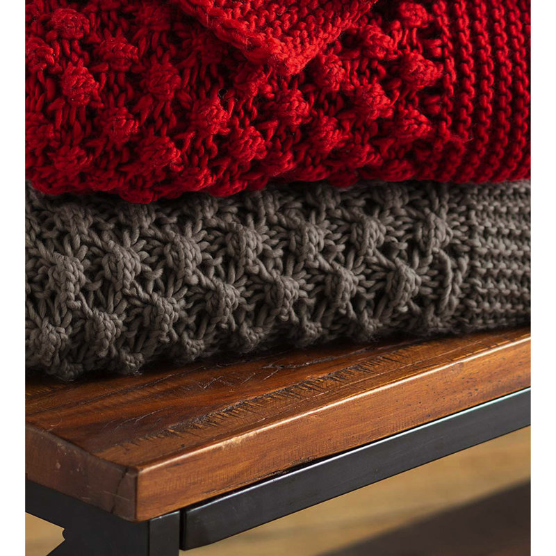 Light Gray Knitted Acrylic Cozy Throw Blanket